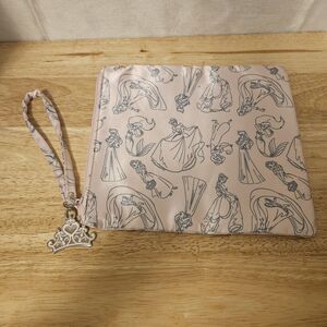 Disney Store Princess  Makeup Bag  Travel Toiletry Pouch Zippered W/ Charm Pink